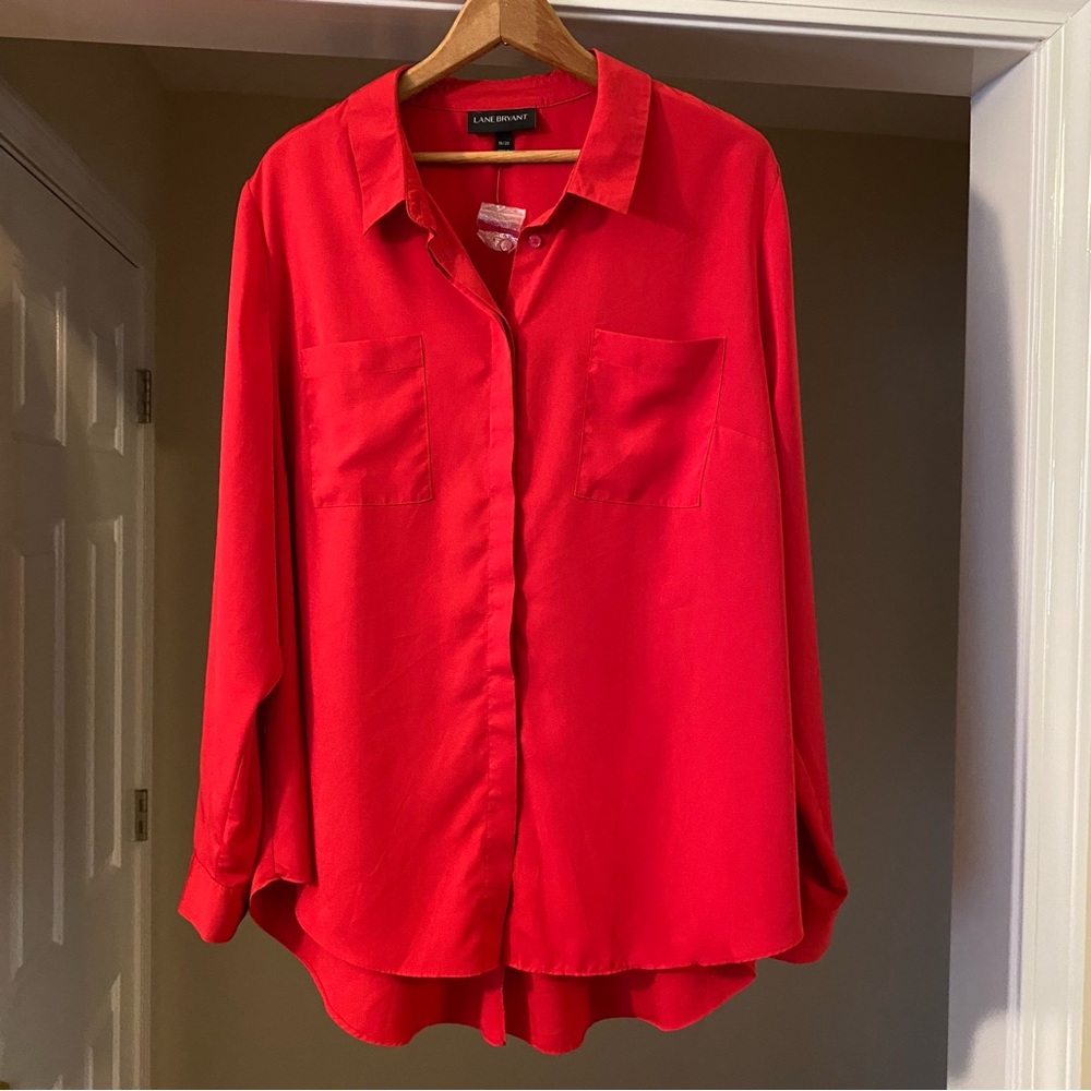 NWT Lane Bryant Red Assymetrical Button Front Blouse